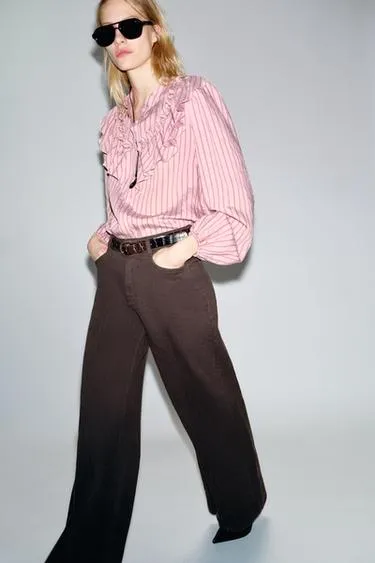 Рубашка в полоску с воланами- Заказать в России