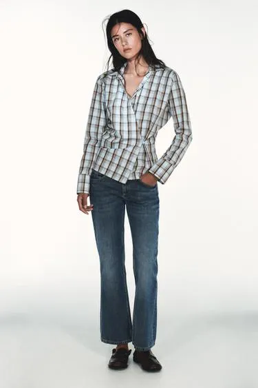 Рубашка из поплина в клетку с запахом- Заказать в России