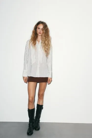 Рубашка свободного кроя в полоску с шарфом