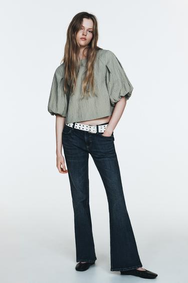 Zara Топ в клетку с объемными рукавами