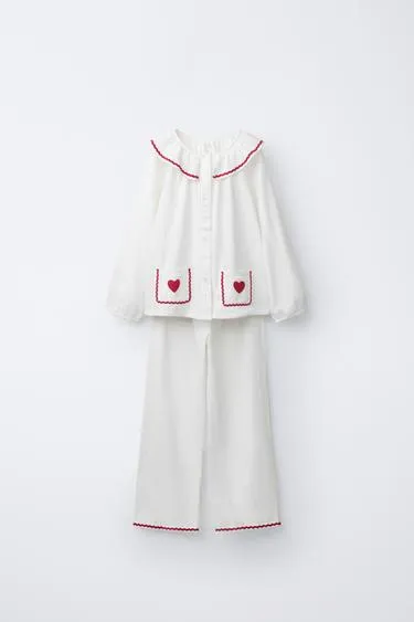 2-6 лет/пижама с отделкой «волна» и принтом «сердце»