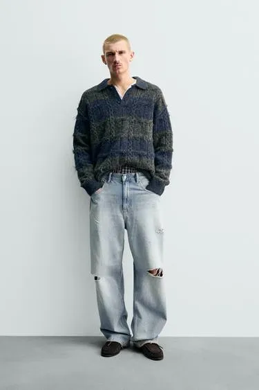 Трикотажное жаккардовое поло в полоску- Заказать в России