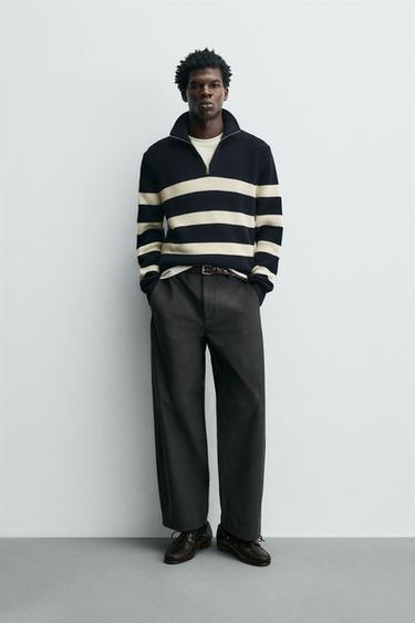 Zara Свитер из хлопка с воротником на молнии и жемчужным узором