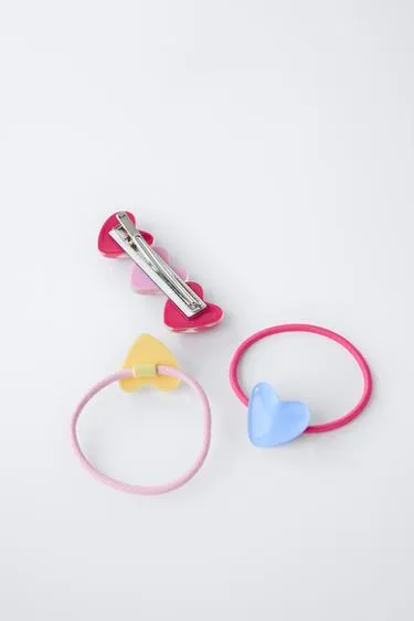 Набор: заколка и резинки для волос «сердечки»
