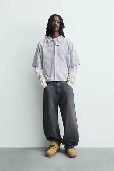 Рубашка в полоску с двойным рукавом