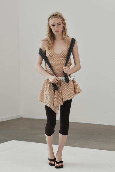 Zara Короткое платье в клетку с кружевом