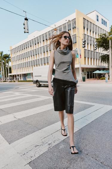 Zara Топ с узором «гусиная лапка», асимметричный низ и кружево