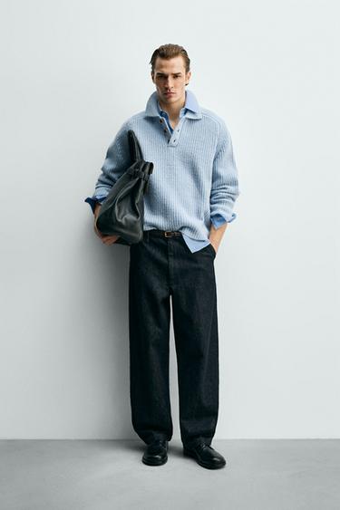 Zara Поло из двухизнаночного трикотажа с мешаной шерстью