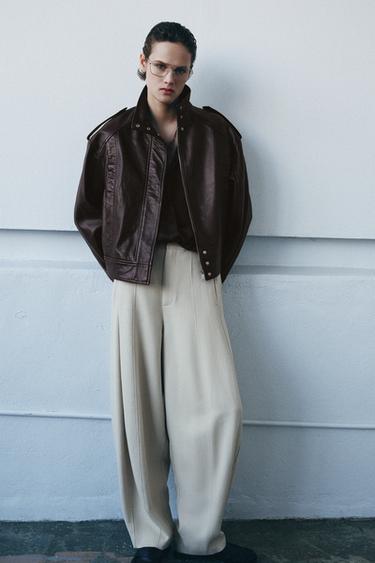 Zara Бомбер из 100% кожи — ZW COLLECTION LIMITED EDITION