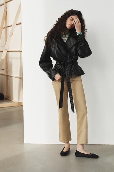 Zara Куртка из искусственной кожи с поясом