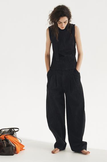 Zara Джинсовый топ TRF с горловиной халтер и завязками купить с доставкой.