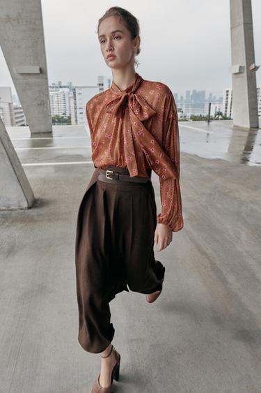 Zara Рубашка с принтом и бантом