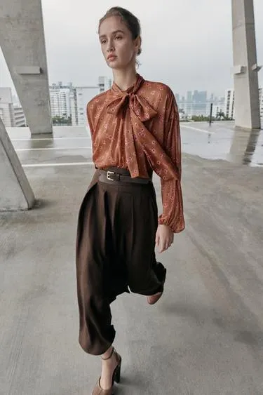 Рубашка с принтом и бантом- Заказать в России