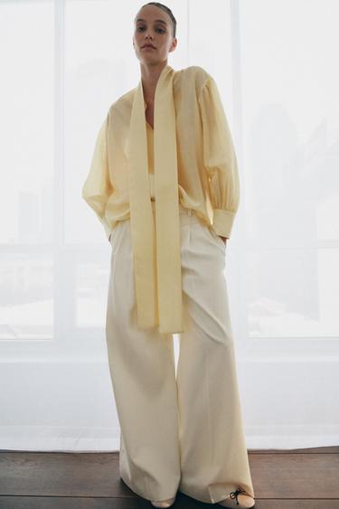 Zara Атласная рубашка с завязками — ZW COLLECTION