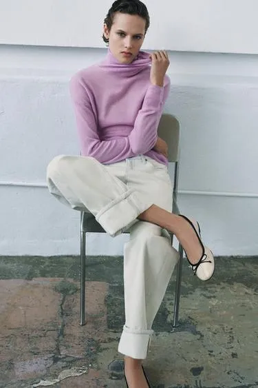 Кожаные балетки с контрастными элементами