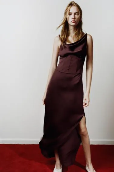 Атласное платье со сборками- Заказать в России