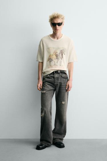 Zara Трикотажная футболка с контрастным принтом