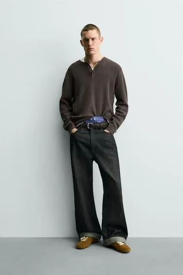 Джерси в рубчик с воротником на пуговицах