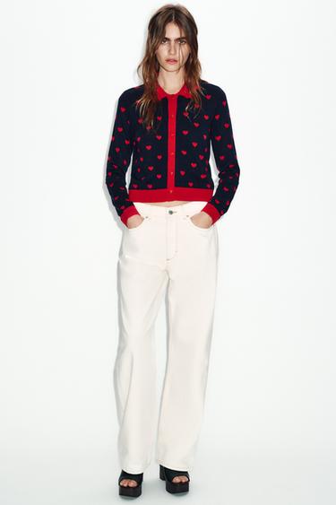 Zara Жаккардовый кардиган с сердцами