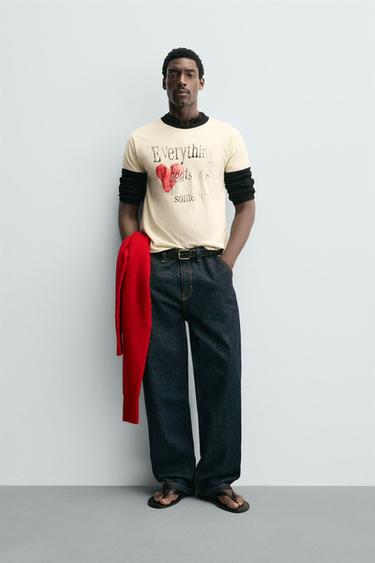 Zara Футболка в рубчик с контрастным сердцем