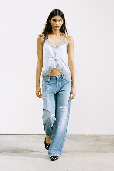 Zara Атласный топ с кружевом