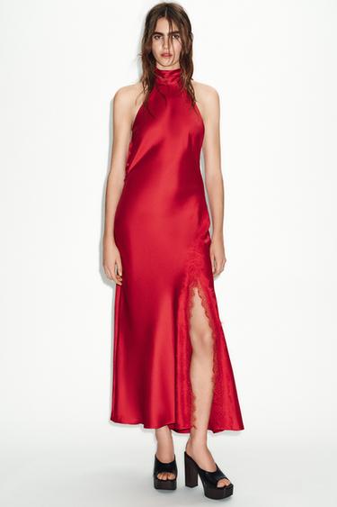 Zara Платье в бельевом стиле с кружевом купить с доставкой.