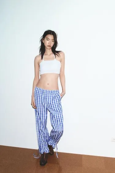 Брюки в клетку виши из нейлона- Заказать в России