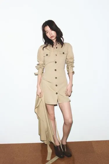 Платье миди из саржи с хлястиками- Заказать в России