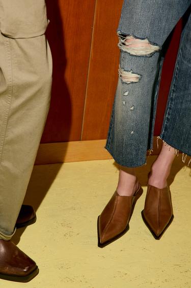 Zara Кожаные сабо с декоративной строчкой