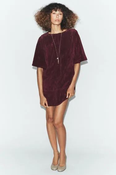 Короткое платье из замши на 100% кожаном- Заказать в России