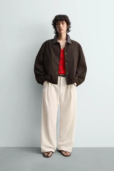 Куртка свободного кроя с комбинированным воротником- Заказать в России