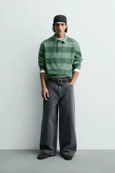 Поло пике в полоску с эффектом стирки