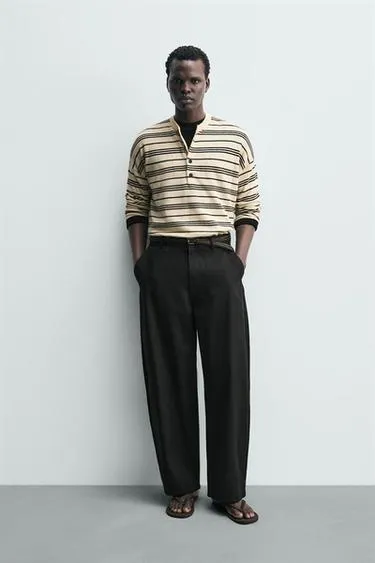 Джемпер в полоску с воротником на пуговицах