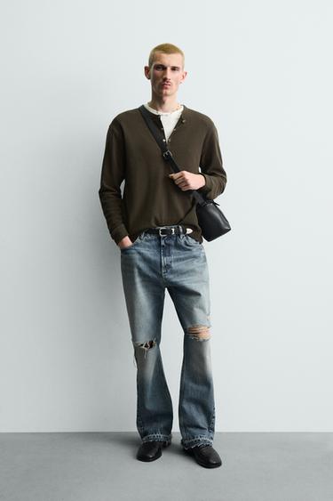 Zara Расклешенные джинсы с разрезами купить с доставкой.