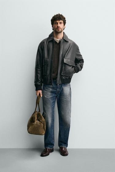 Zara Кожаная куртка с карманами