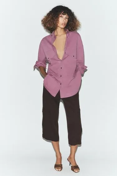 Рубашка оверсайз с воротником-стойкой- Заказать в России