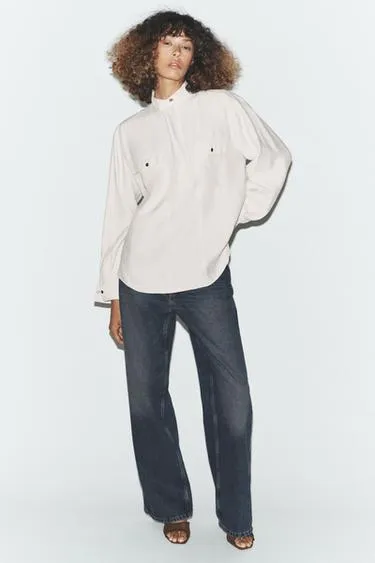 Струящаяся рубашка с высоким воротником- Заказать в России