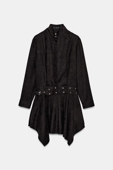 Zara Мини-платье из искусственной замши с ремнем
