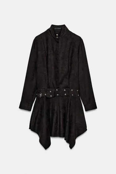 Мини-платье из искусственной замши с ремнем- Заказать в России