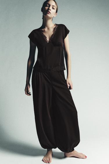 Zara Топ из 100% лиоцелла с кружевом купить с доставкой.