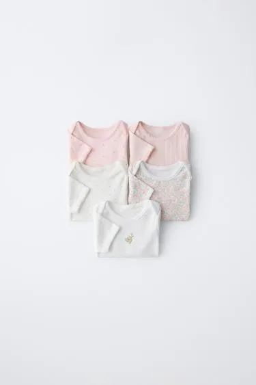 Набор из пяти боди с короткими рукавами и цветочным принтом