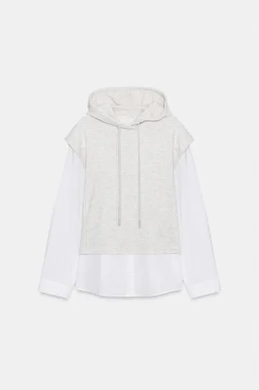 Рубашка с комбинированной толстовкой с капюшоном