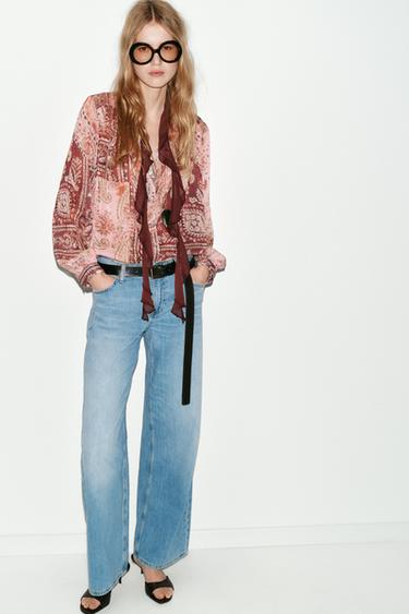 Zara Блуза с принтом и бантом