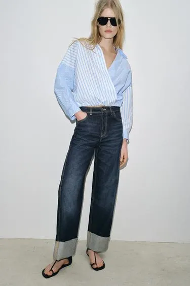 Рубашка из поплина в полоску с элементами пэчворка- Заказать в России