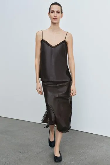 Коллекция ZW: топ из 100% кожи с кружевом — LIMITED EDITION- Заказать в России