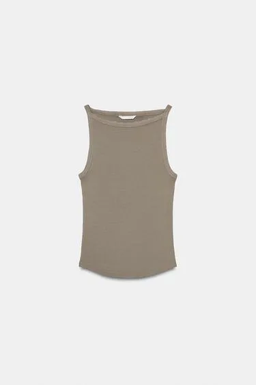 Топ халтер в рубчик с эффектом потертости- Заказать в России