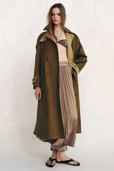Длинный комбинированный тренч — коллекция Zara «Zw»- Заказать в России