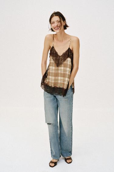 Zara Топ в бельевом стиле в клетку