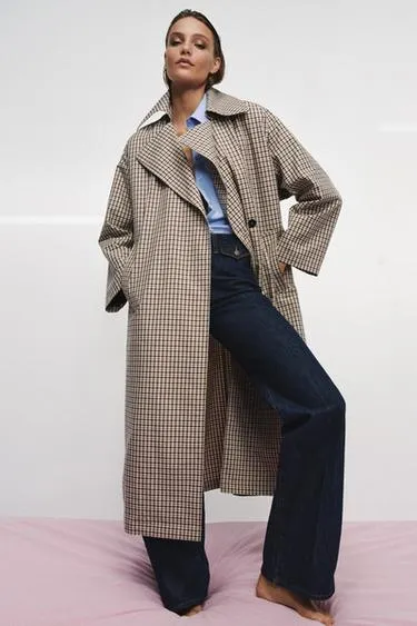 Тренч оверсайз в клетку — коллекция Zara «Zw»- Заказать в России