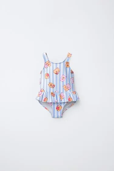 2-6 лет/купальник в полоску с капибарой Capyfun ©- Заказать в России